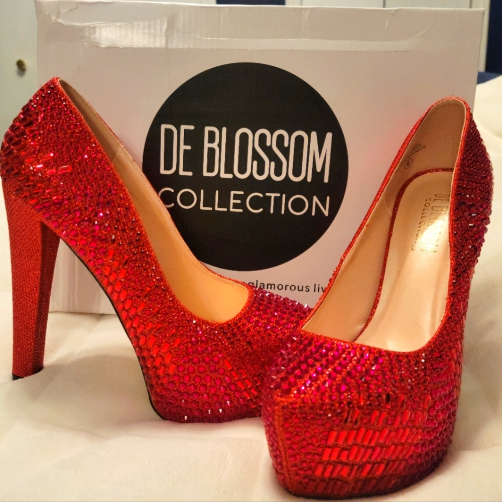 De Blossom High Heel Platform, Red, Size 8